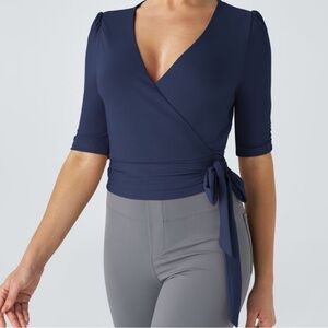NWT Halara Women's V Neck Wrapped Tie Side Work Blouse Color: Dark Sapphire